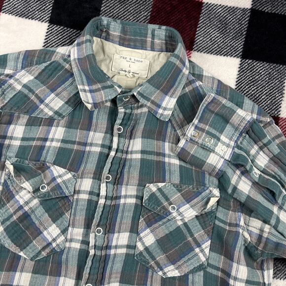 rag & bone Other - Rag & Bone Shirt Mens L Plaid Snap Button Flannel Lightweight Made In USA